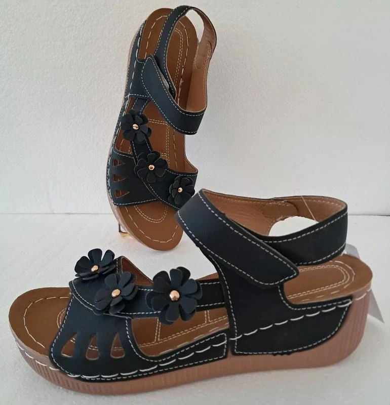 Sandales Compensées A Fleurs Noir - avec scratch - Pointure 41